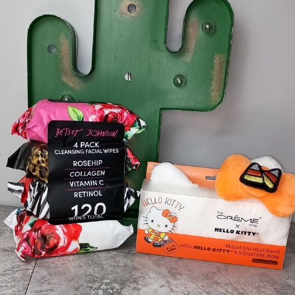 Hello Kitty the Creme Shop Plush Headband and Betsey Johnson Facial Wipes Set - Picture 1 of 7